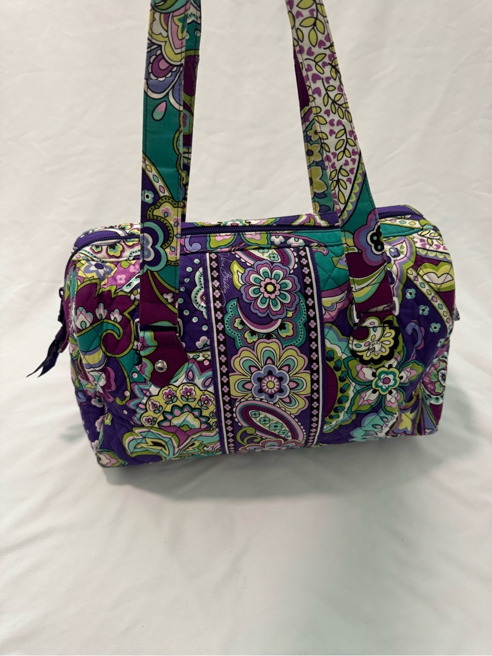 Vera Bradley Retired Heather Purple Paisley Quilted Small Duffel Bag